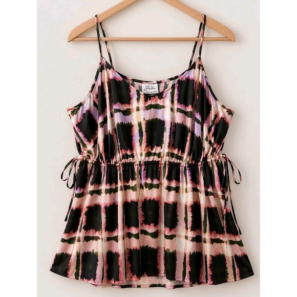 Future Collective Tops - Peplum Satin Camisole Top Plus 3x Coquette Y2K Going Out Tie Side